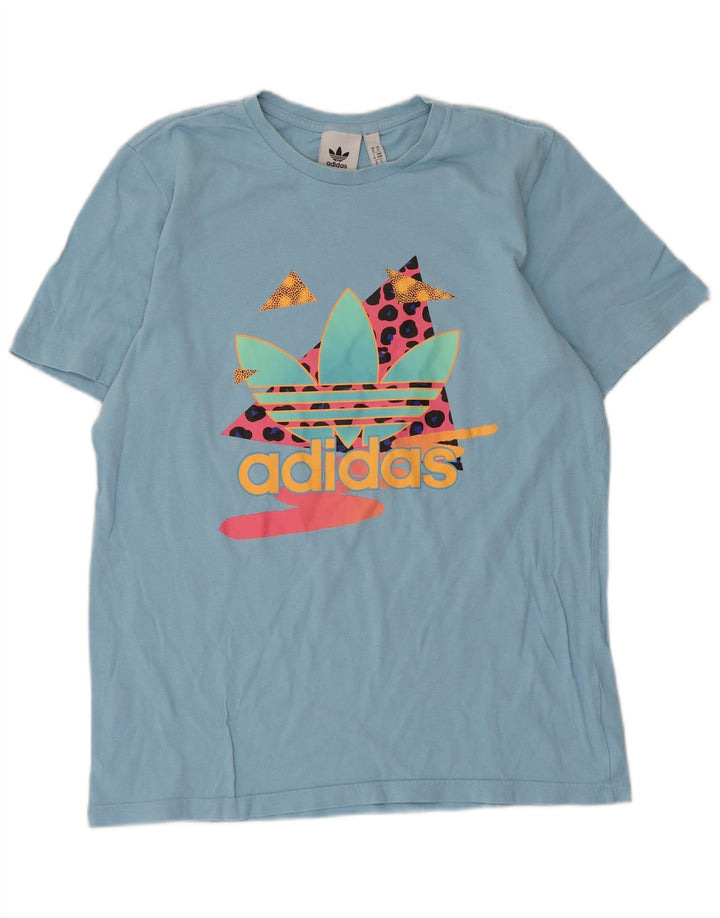 T-shirt grafica da uomo Adidas Top in cotone blu medio