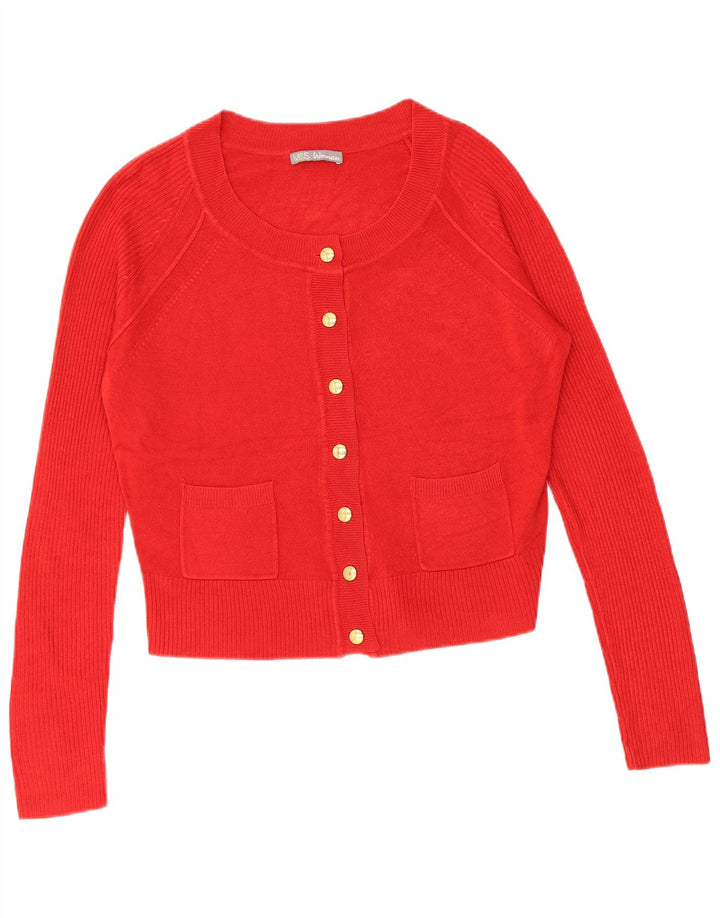 MARKS & SPENCER Maglione cardigan corto da donna UK 12 Acrilico rosso medio
