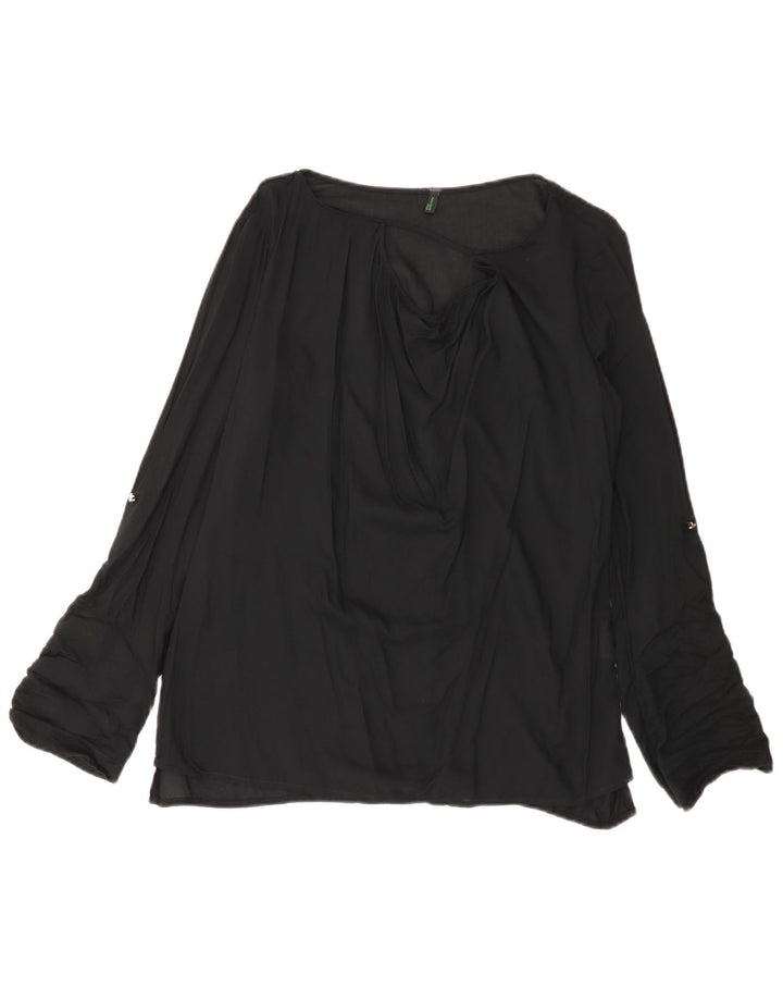 BENETTON Camicetta a maniche lunghe da donna UK 14 Viscosa media nera