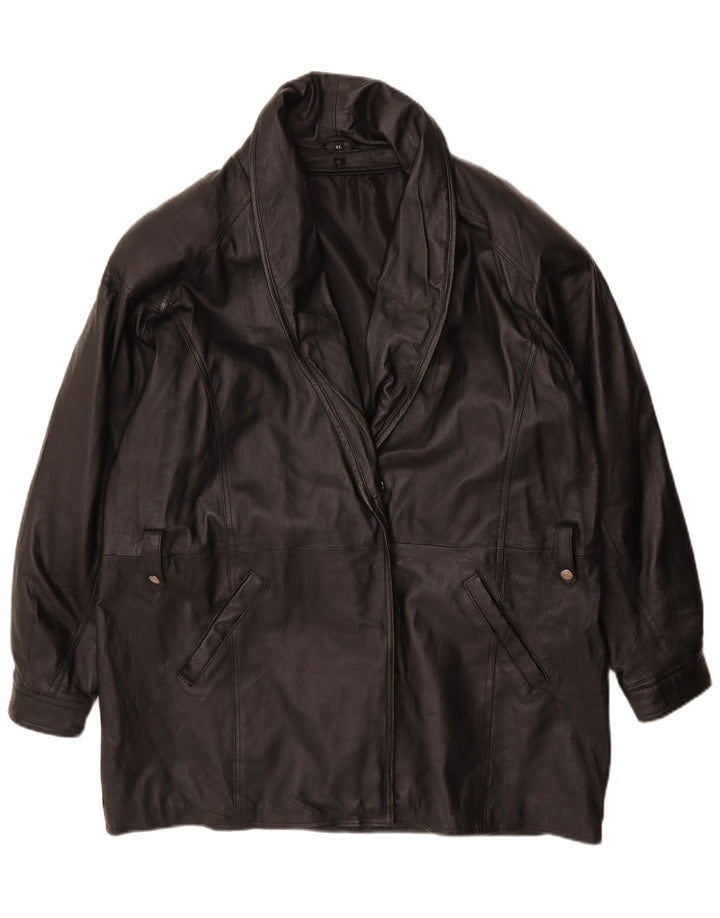 Giacca in pelle vintage da donna UK 18 XL in pelle nera