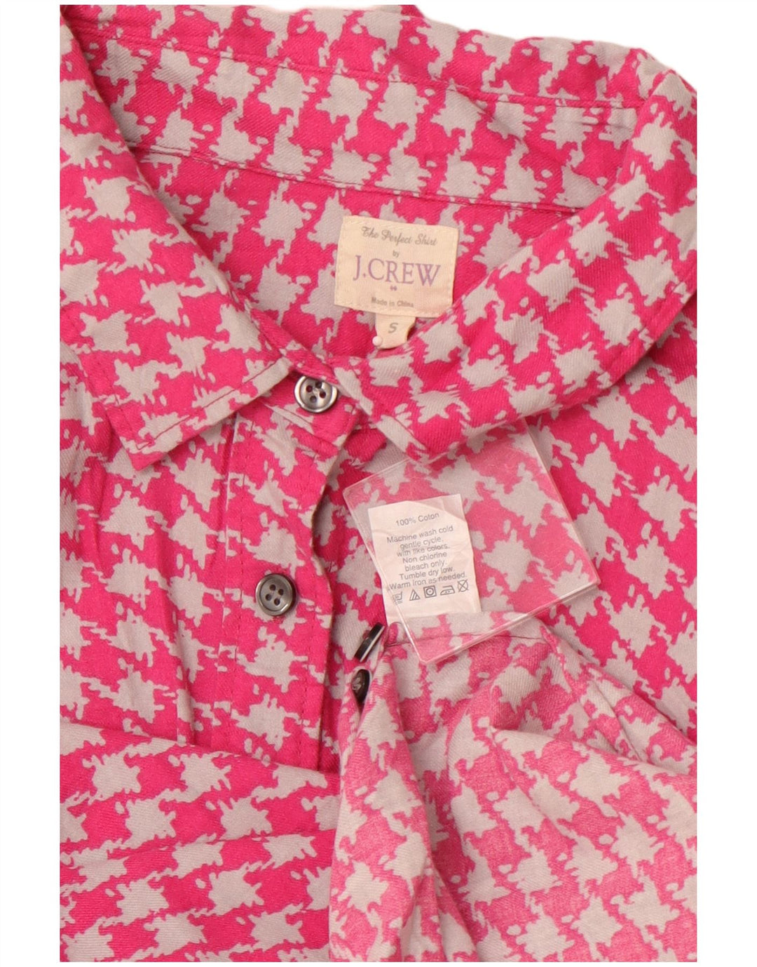J. CREW Camicia in flanella da donna UK 10 Piccolo cotone pied de poule rosa