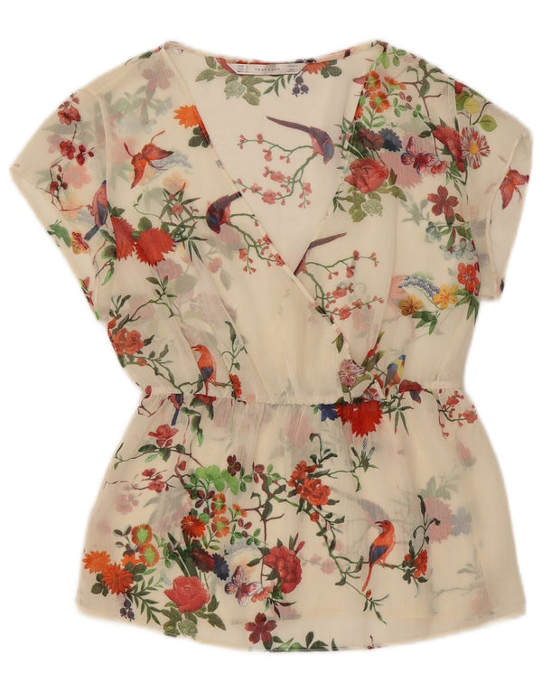 Blusa trasparente Trafaluc da donna Zara Top UK 10 Small White Floral