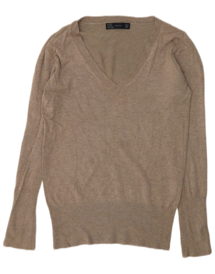 Maglione Zara da donna con scollo a V UK 14 Rayon grigio medio