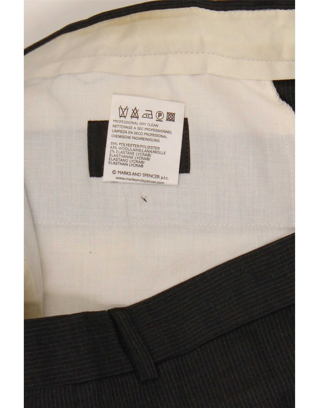 Pantaloni da abito con pegging da uomo Marks & Spencer W34 L29 poliestere gessato grigio