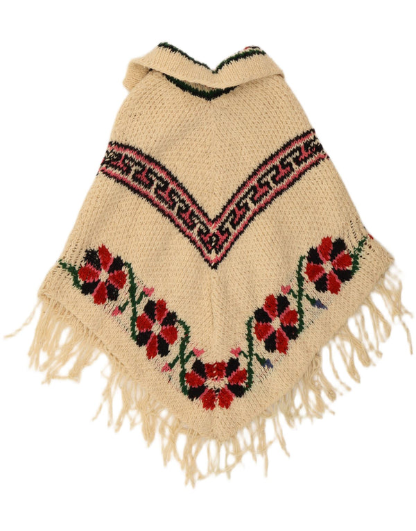 Maglione poncho da donna VINTAGE taglia unica floreale beige