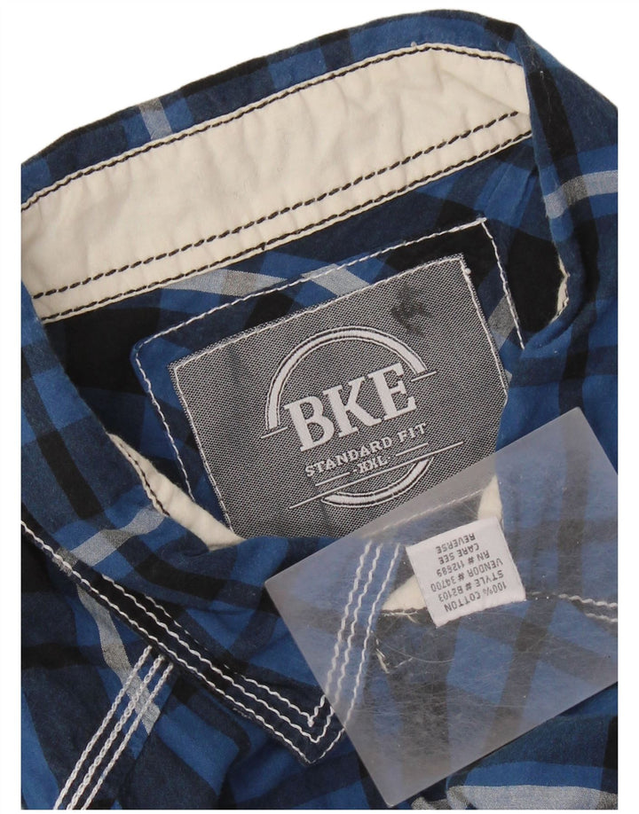Camicia da uomo BKE a maniche corte vestibilità standard 2XL cotone a quadri blu