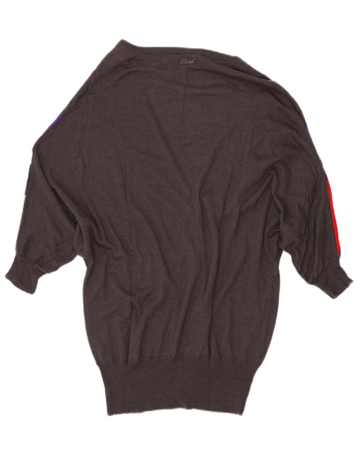 DIESEL Maglione cardigan lungo da donna UK 10 Small Grey Colourblock