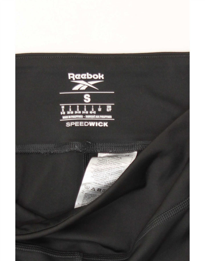Leggings Reebok Speed Wick da donna UK 8/10 Small Nero Poliestere Colourblock