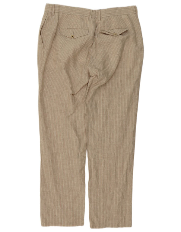 Zara Womens Straight Chino Trousers EU 48 3XL W36 L31 Beige Striped Linen
