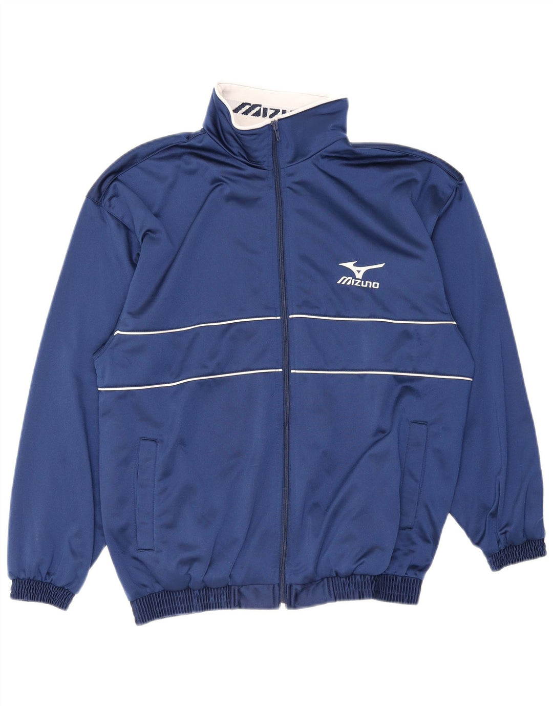 Giacca da ginnastica grafica da uomo Mizuno piccola in poliestere a righe blu navy