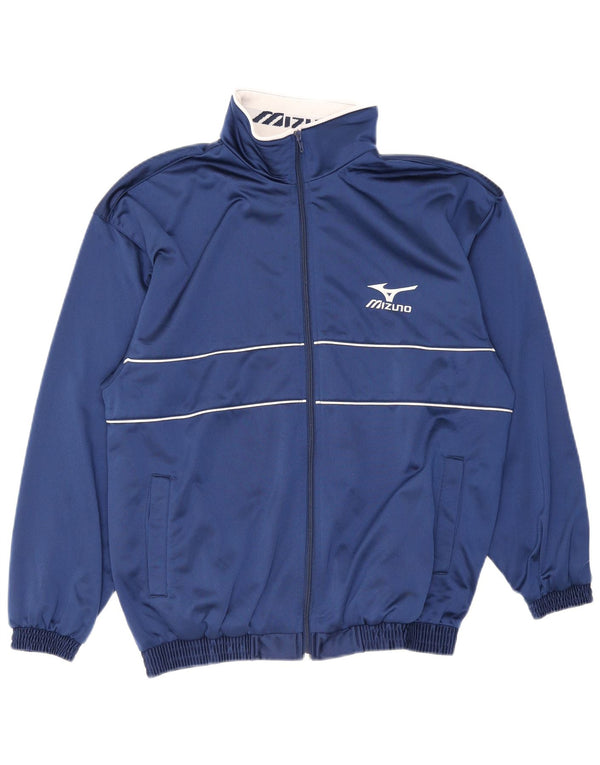 Giacca da ginnastica grafica da uomo Mizuno piccola in poliestere a righe blu navy