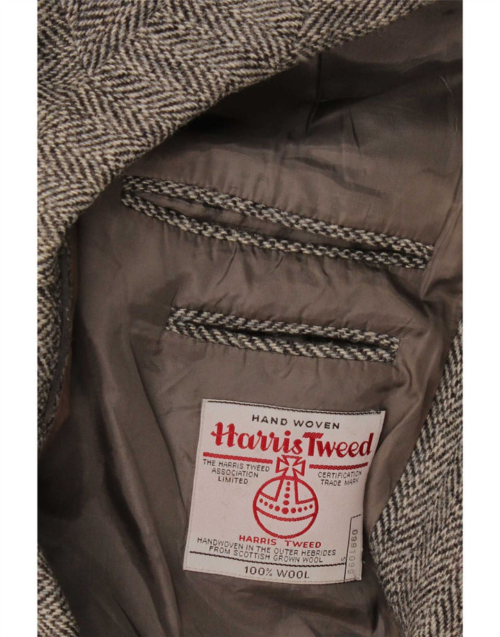 Giacca blazer a 2 bottoni da uomo Harris Tweed UK 40 grande lana a spina di pesce grigia