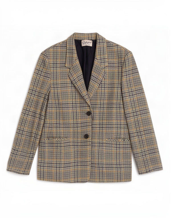 Giacca blazer da donna a 2 bottoni Oxford UK 14 grande pied de poule multicolore