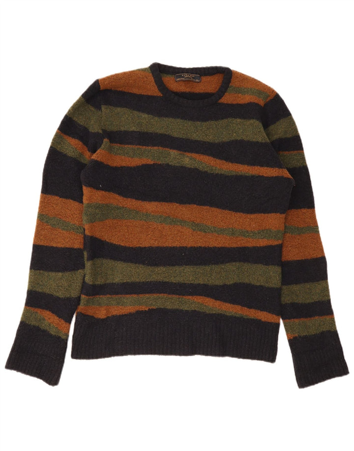 Maglione girocollo da uomo Zara, maglione grande in acrilico a righe multicolore