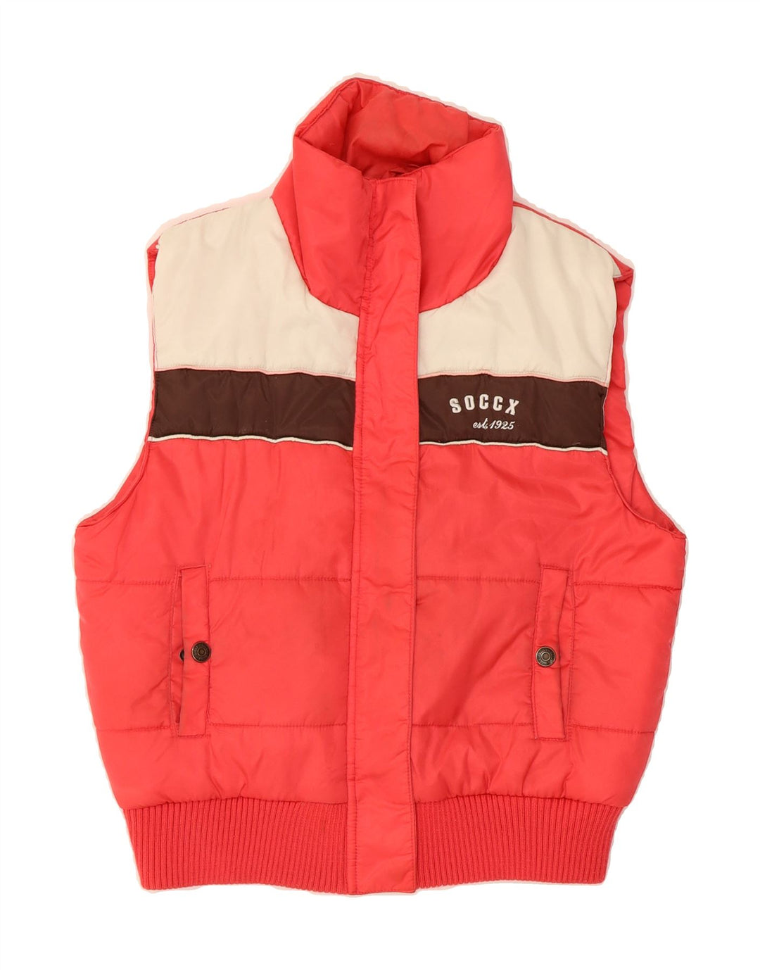 SOCCX Womens Padded Gilet UK 14 Large Red Colourblock Polyamide Vintage Soccx and Second-Hand Soccx from Messina Hembry 