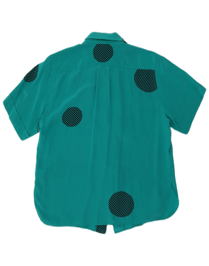 Camicetta vintage da donna a maniche corte IT 42 Seta geometrica blu medio