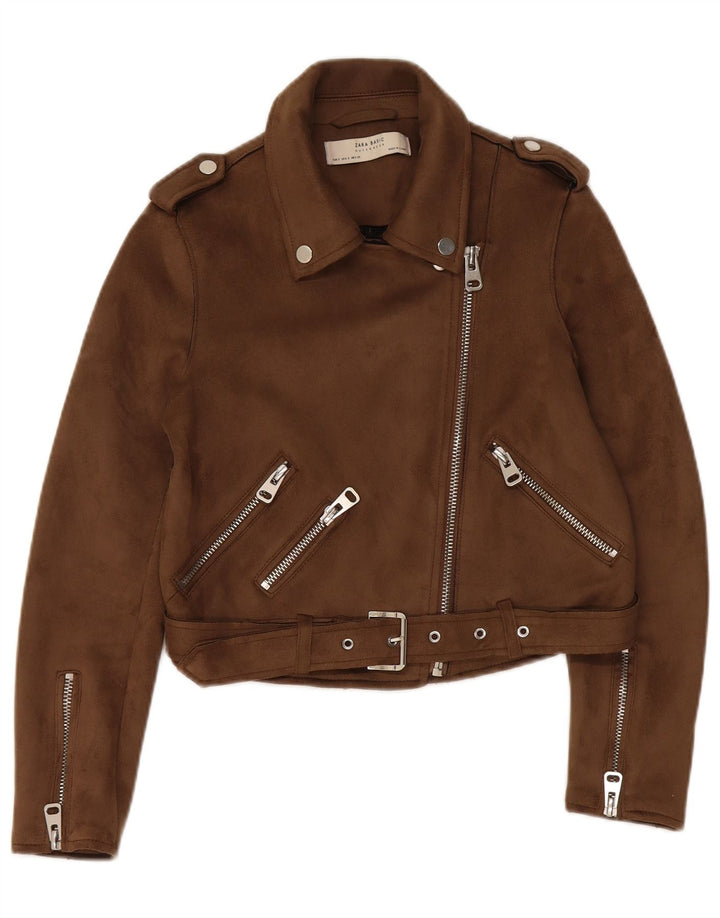 Giacca da motociclista da donna Zara UK 10 Small Marrone Poliestere