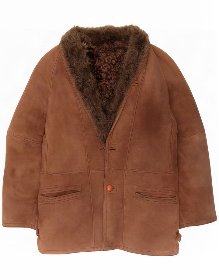 Giacca in shearling vintage da uomo vestibilità ampia IT 48 Marrone medio