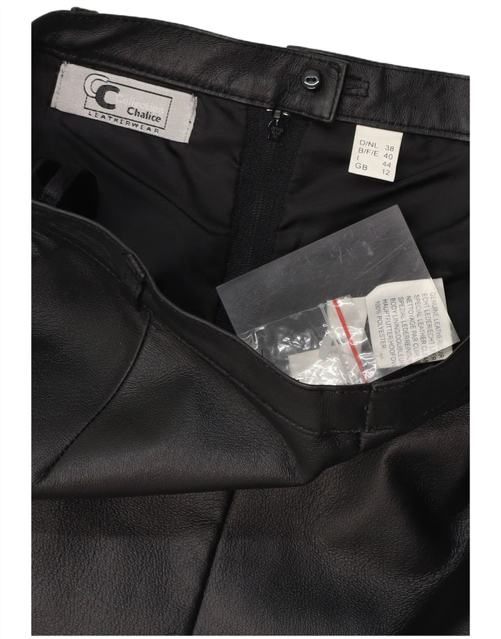 CHALICE Gonna in pelle a vita alta da donna UK 12 Media W26 Pelle nera