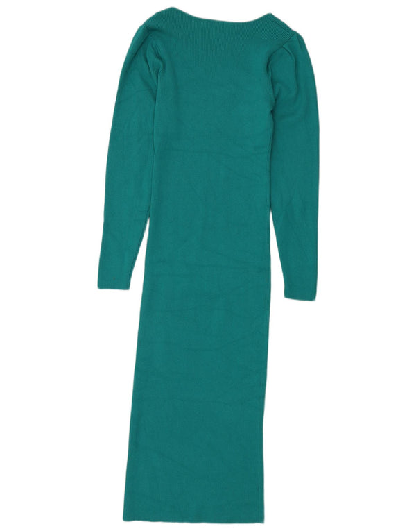 Vestito maxi aderente a maniche lunghe da donna Zara UK 12 Viscosa verde medio