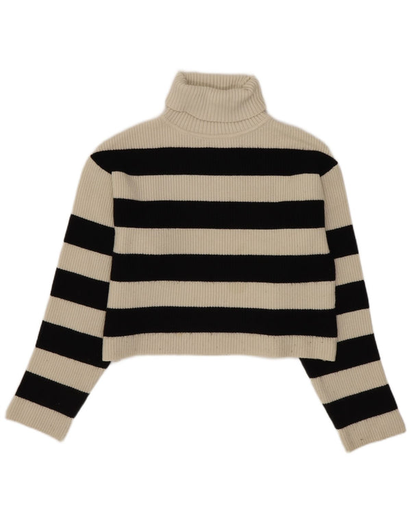 Maglione corto per ragazze Zara con collo alto, 11-12 anni, a righe bianco sporco