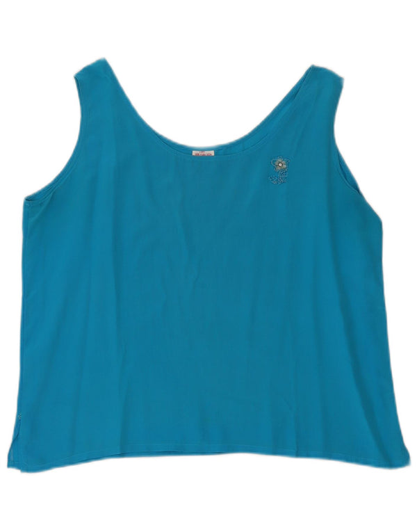 Camicetta senza maniche corta da donna vintage UK 14 Seta blu medio