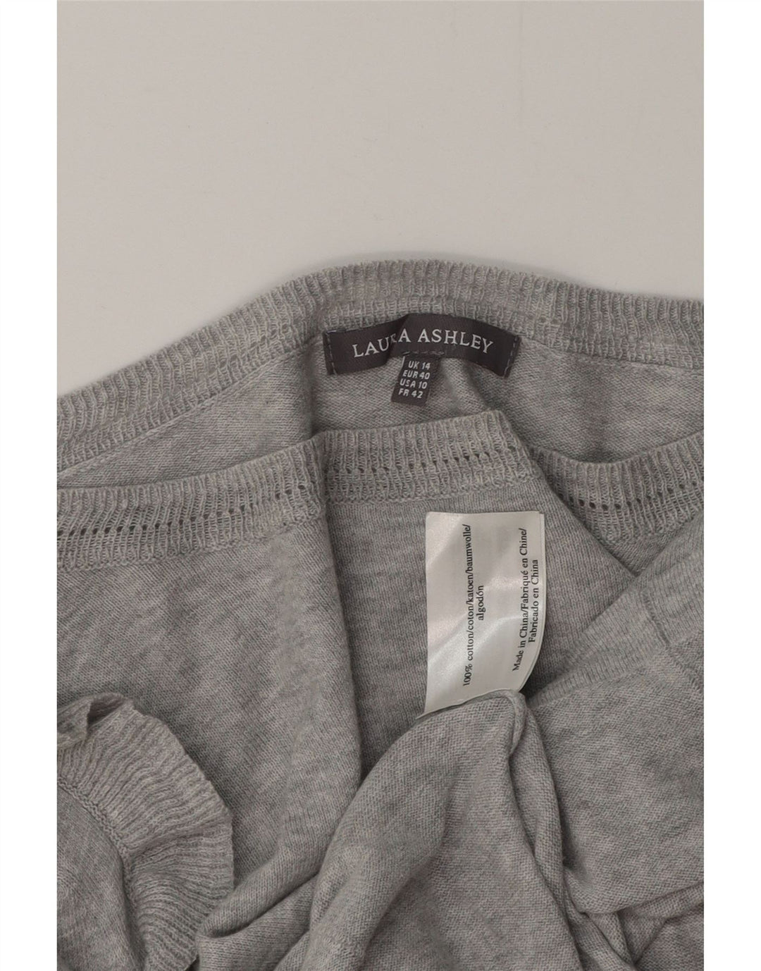 LAURA ASHLEY Maglione da donna con scollo a barca UK 14 Grande cotone grigio