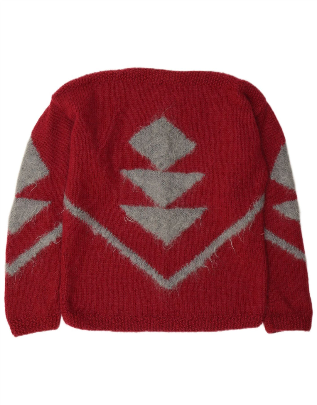 Maglione maglione vintage da donna con scollo a barca UK 12 rosso medio geometrico