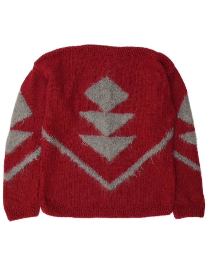Maglione maglione vintage da donna con scollo a barca UK 12 rosso medio geometrico