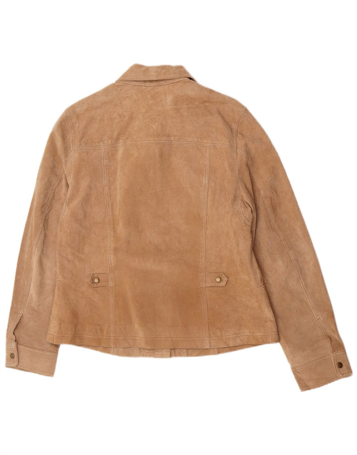 Giacca in pelle scamosciata da donna Coldwater Creek UK 16 grande in pelle marrone