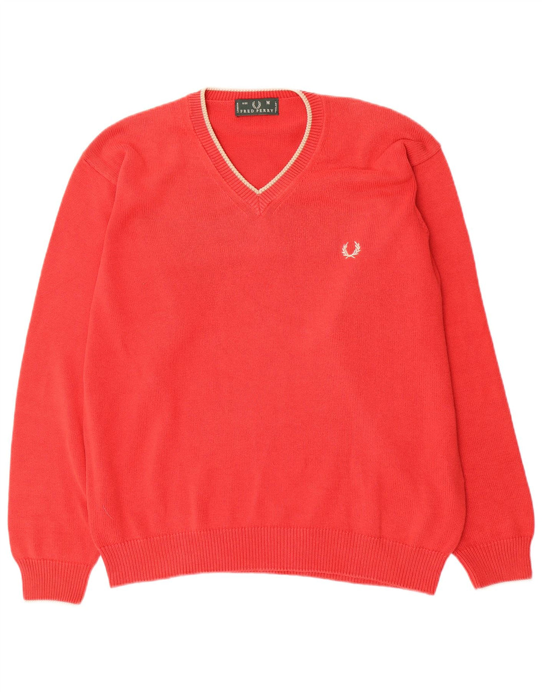 FRED PERRY Maglione da uomo con scollo a V in cotone rosso medio