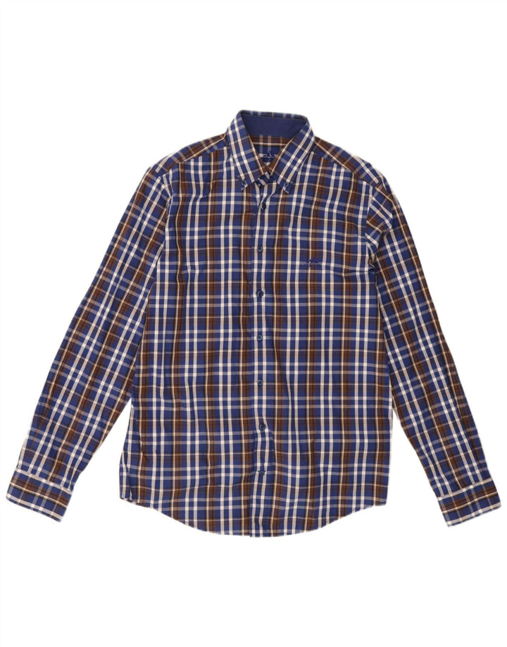 Camicia da uomo Adidas taglia 40 cotone a quadri blu medio