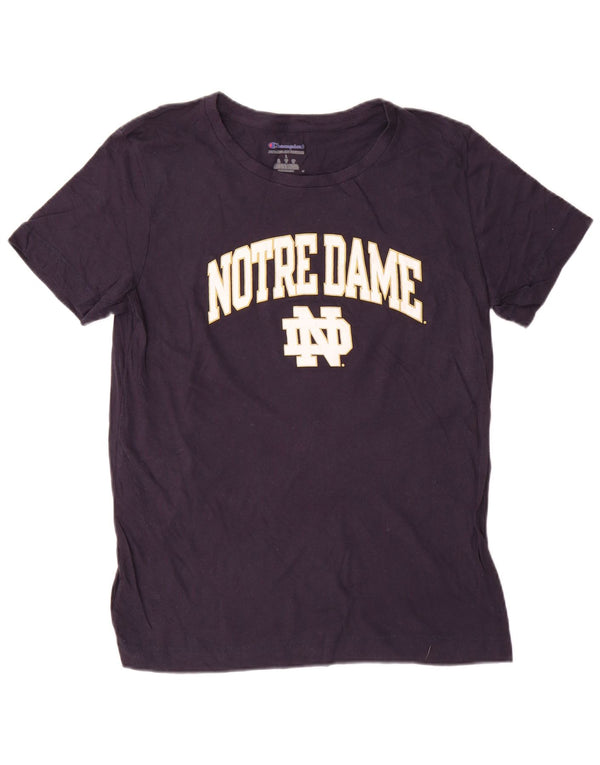 T-shirt grafica Champion da donna Notre Dame Top UK 16 Large in cotone blu navy