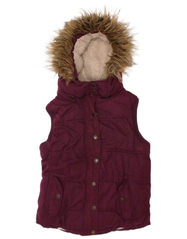 Gilet imbottito con cappuccio per ragazze Fat Face 10-11 anni in poliestere viola