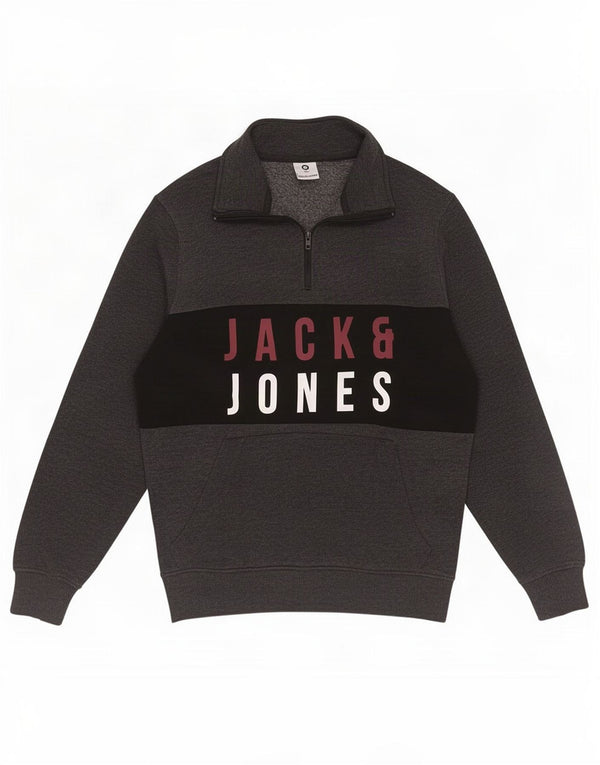 Jack & Jones Felpa con collo con zip Core da uomo Maglione grigio medio color block