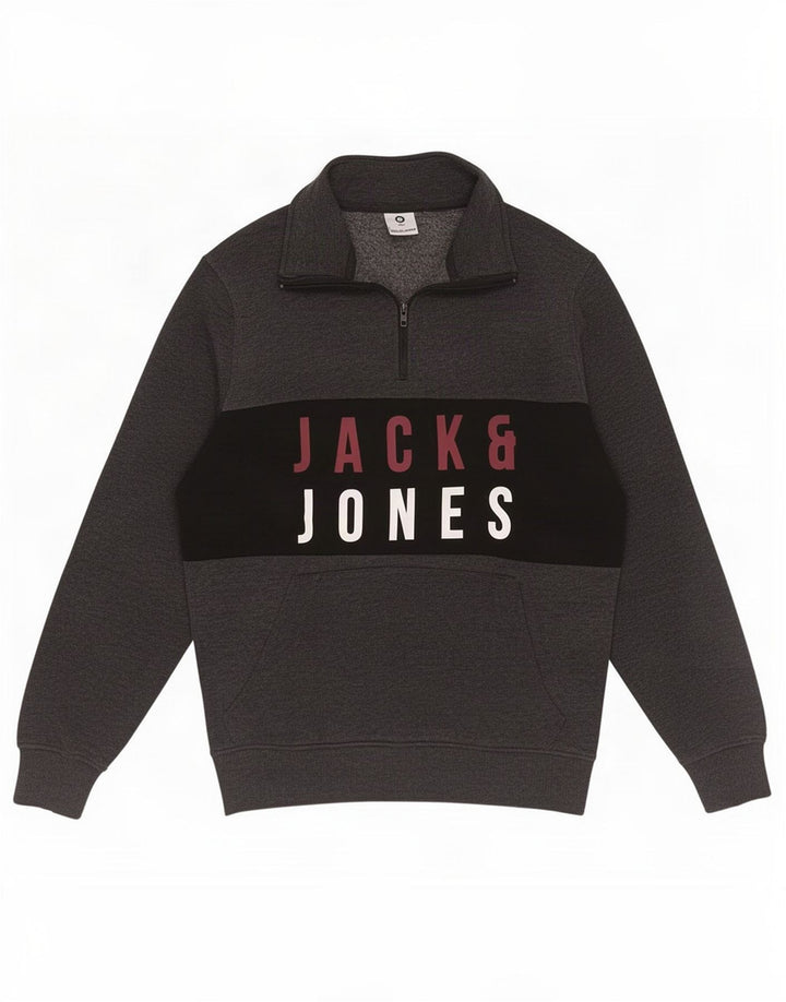 Jack & Jones Felpa con collo con zip Core da uomo Maglione grigio medio color block