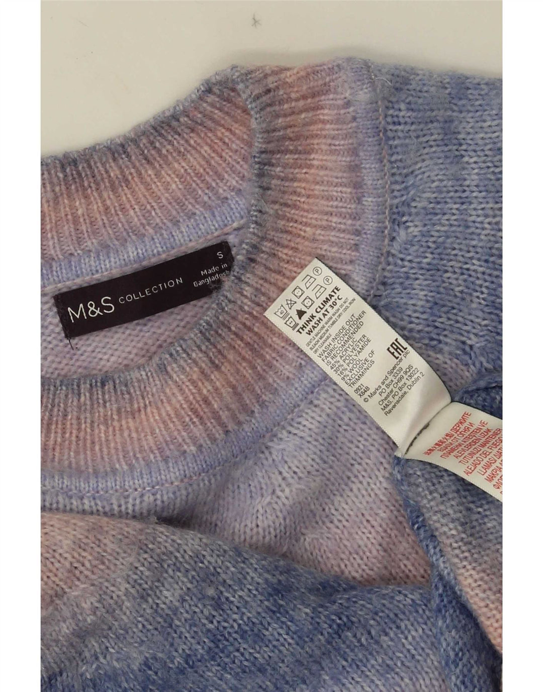 Maglione maglione girocollo da uomo Marks & Spencer piccolo acrilico tie-dye blu