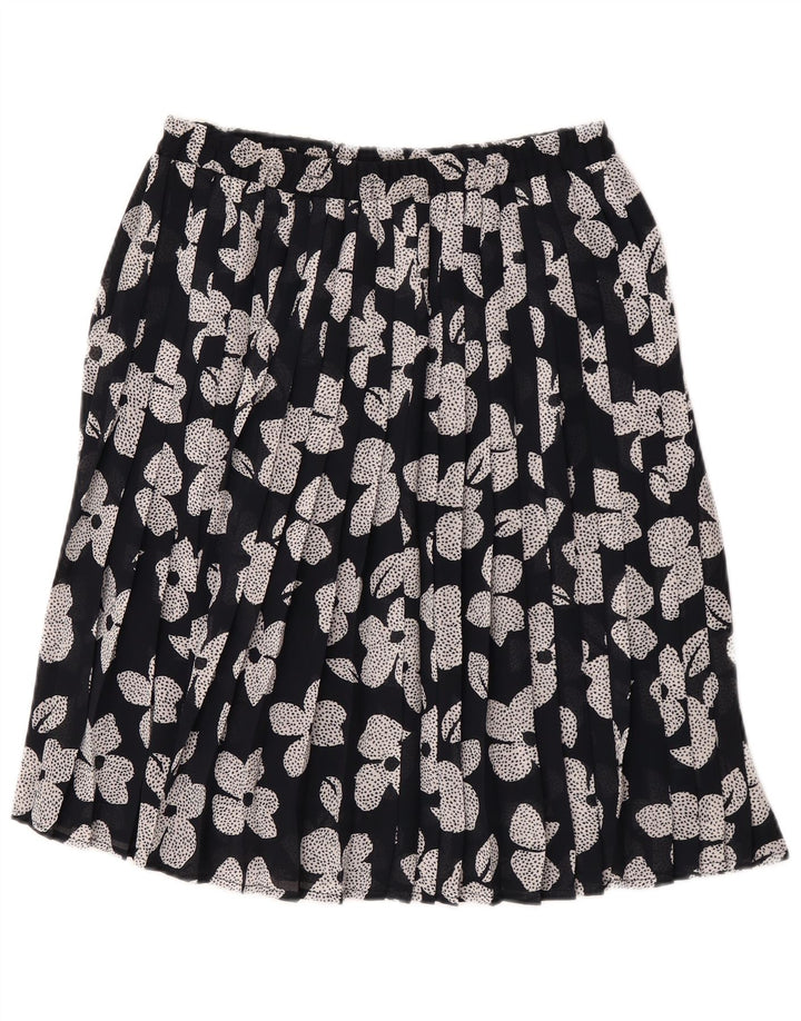 Gonna a pieghe vintage da donna W30 media nera floreale