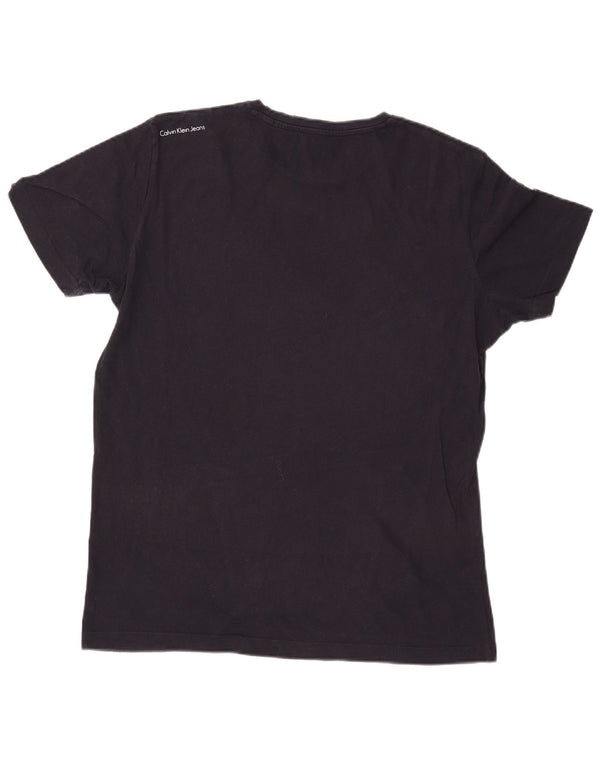 Calvin Klein Jeans T-shirt grafica da uomo Top Large Blu Navy