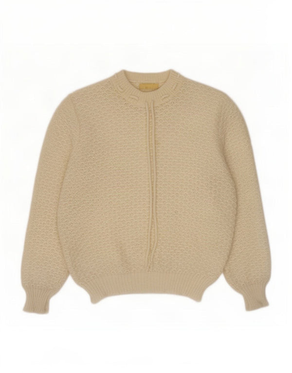 Maglione maglione girocollo da donna vintage UK 14 Beige medio