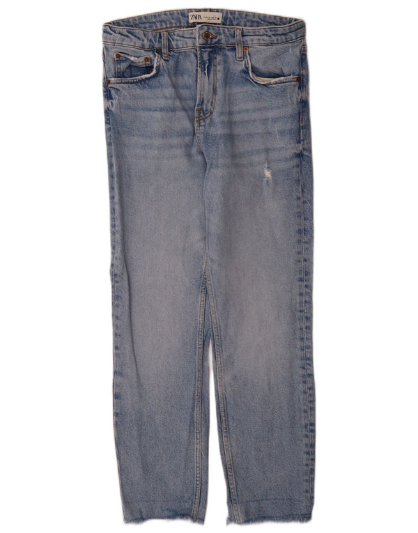 Jeans dritti effetto consumato a vita alta da donna Zara EU 38 Small W28 L27 Blu