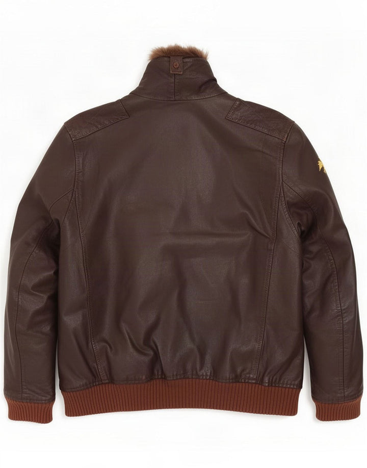 Giacca in pelle vintage da ragazzo 13-14 anni 2XL Marrone