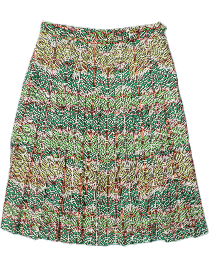 VINTAGE Womens Abstract Pattern Pleated Skirt W30 Medium Green Vintage Vintage and Second-Hand Vintage from Messina Hembry 