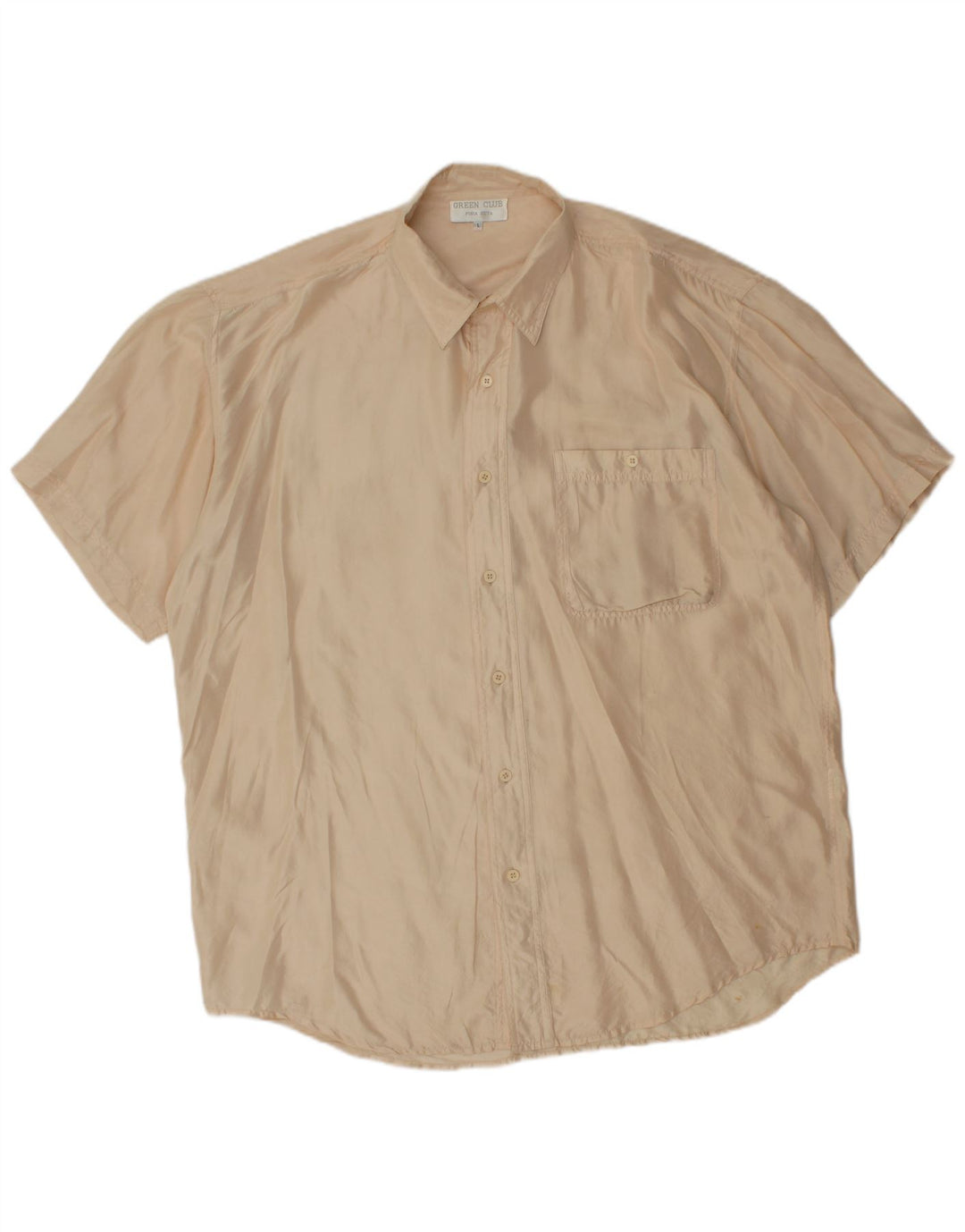 Camicia vintage da uomo a maniche corte grande in seta beige