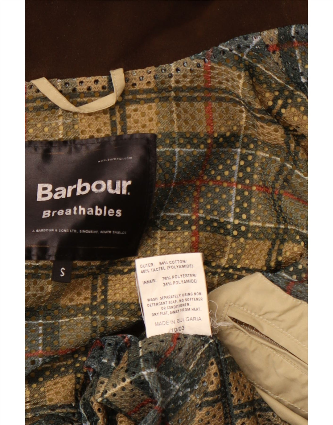 BARBOUR Giacca utilitaria da uomo con cappuccio UK 36 piccola in cotone beige