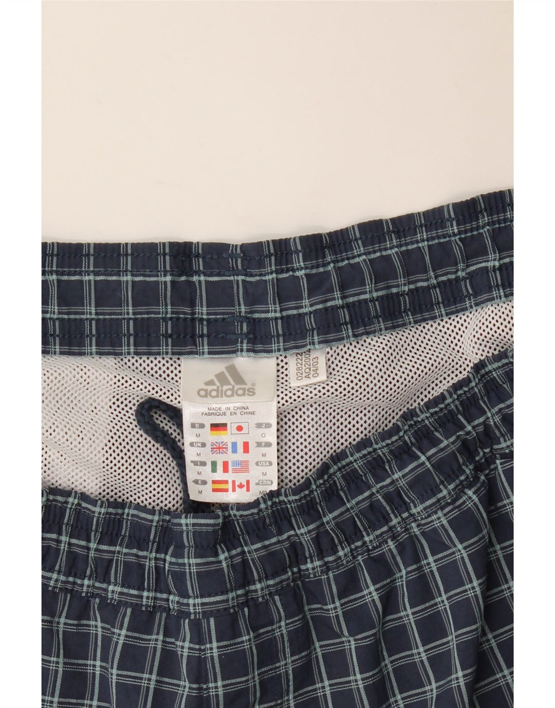 Pantaloncini da bagno Adidas da uomo medi in poliammide a quadri blu navy