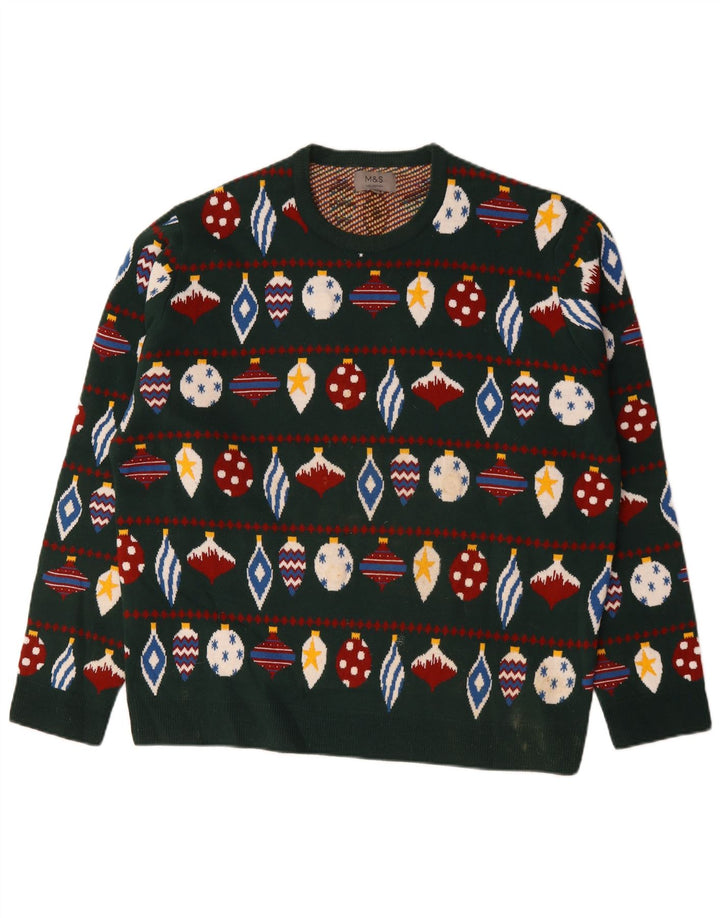 Maglione maglione girocollo da uomo Marks & Spencer 2XL Verde Fair Isle