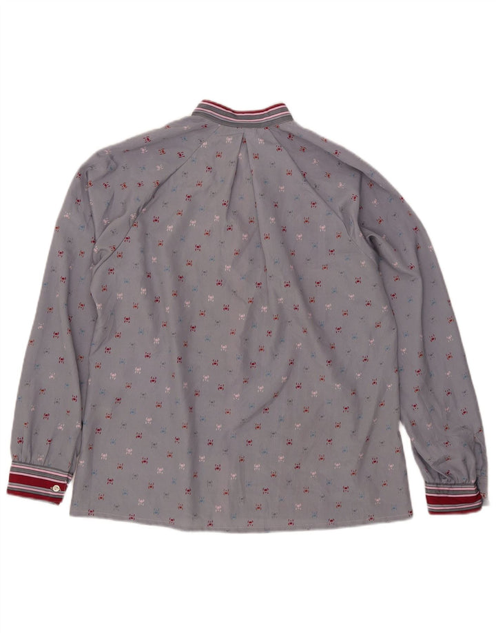Camicetta camicia a maniche lunghe da donna vintage UK 16 Poliestere a righe grandi grigie