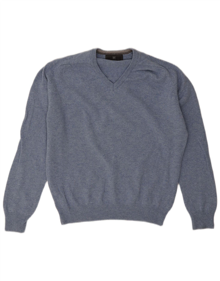 Maglione da uomo Marks & Spencer vestibilità regolare con scollo a V in lana blu medio