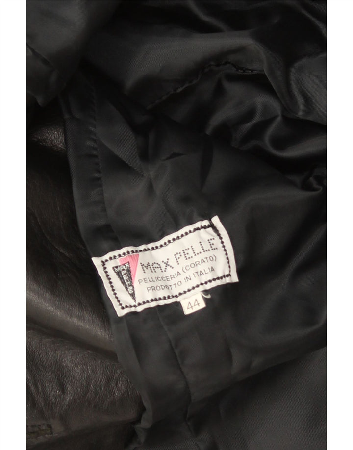 Giacca blazer in pelle vintage da donna a 3 bottoni IT 44 pelle nera media